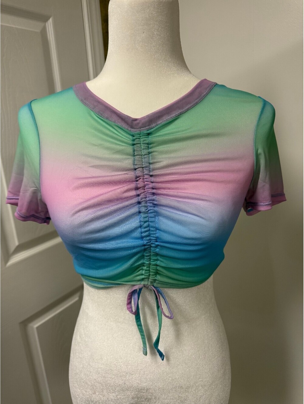 Wild Fable Blue Ombre Ruched Swimsuit Coverup Crop Top XS